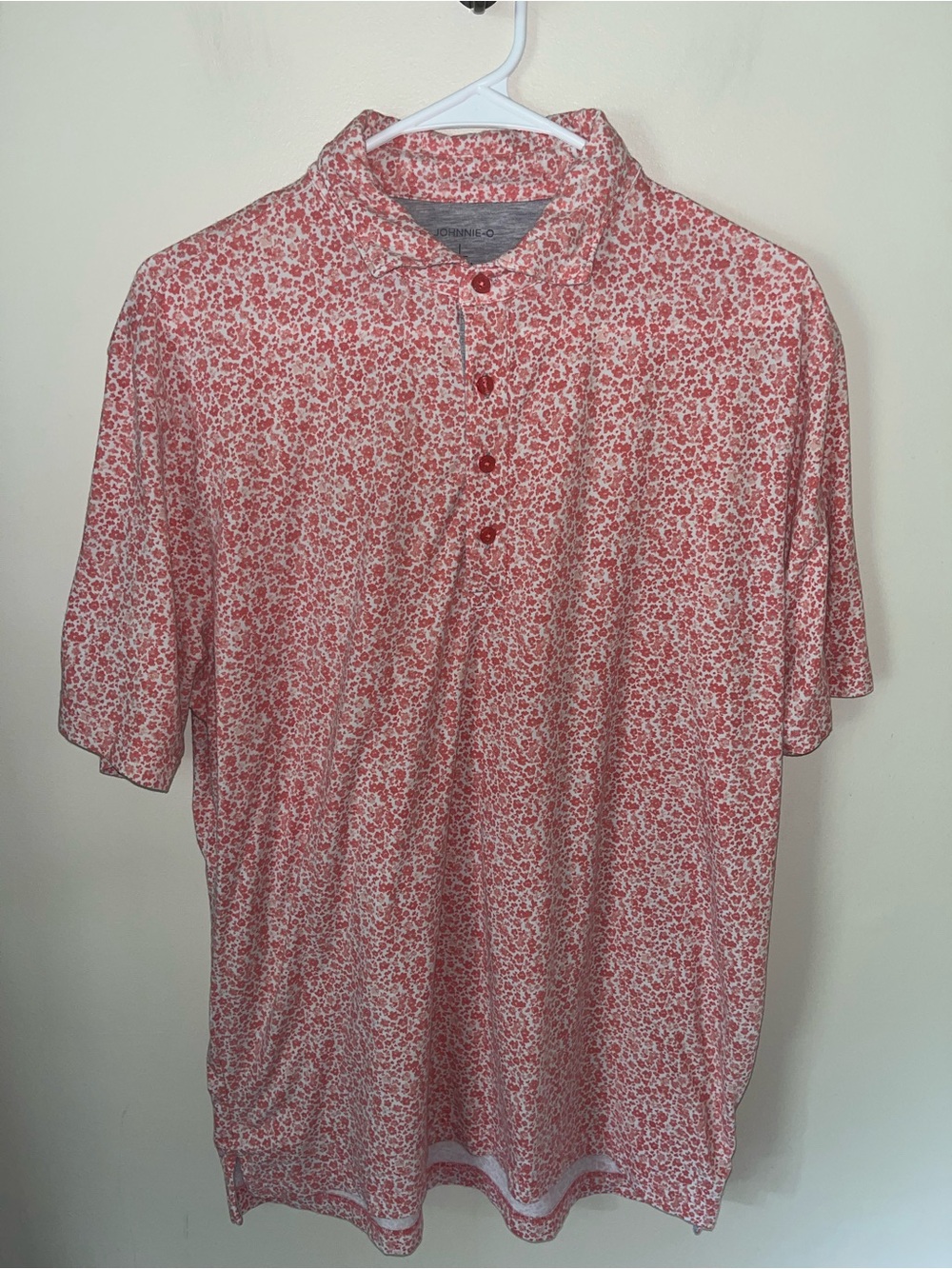 johnnie-O Red and White Floral Print Polo